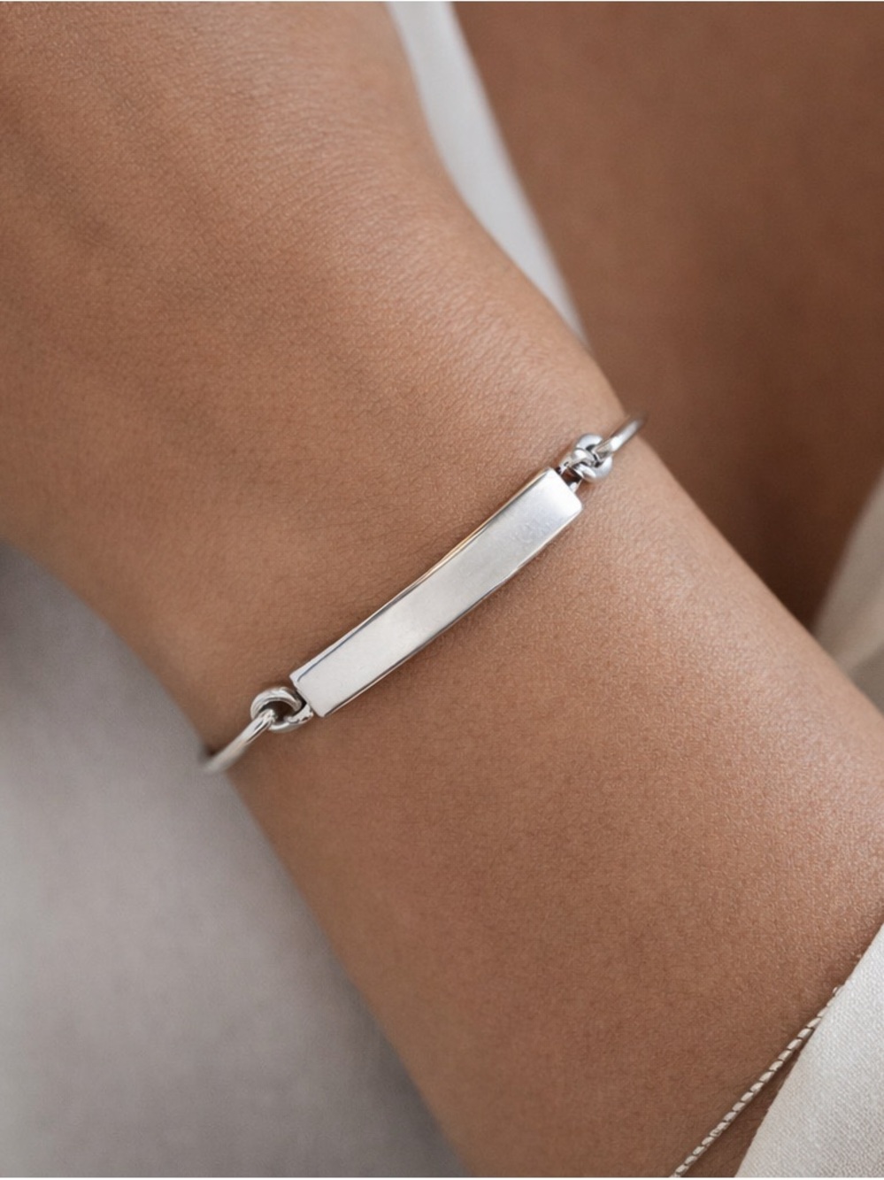 Vintage 925 Sterling Silver Engravable ID Bar Bracelet 7 Inch Ring Clasp - Picture 5 of 10